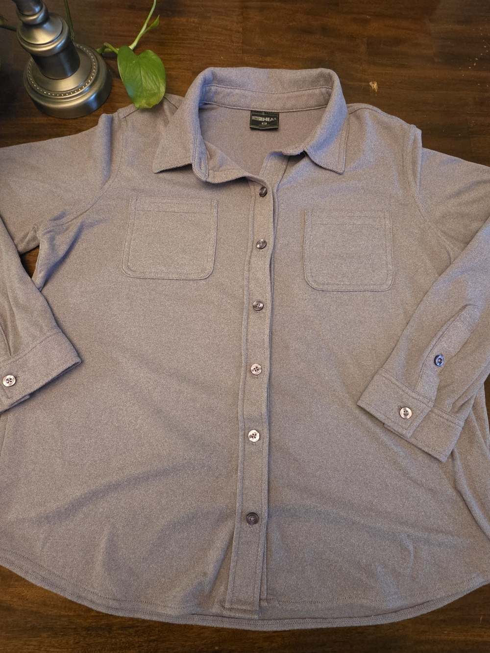 32 Degrees Heat Women's Soft Cozy Knit Button-Up Shirt - Medium Gray/Lavender